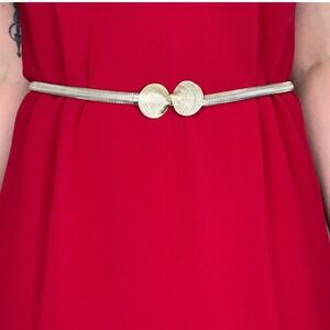 Vintage Gold Stretch Snake Chain Belt Clam Shell Buckle Metallic Cinch Belt